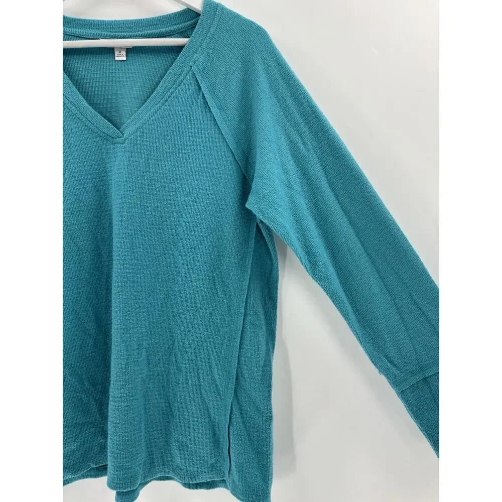 Wildfox Sweater Womens Medium Teal Blue V Neck Soft Knit Stretchy Pullover Top